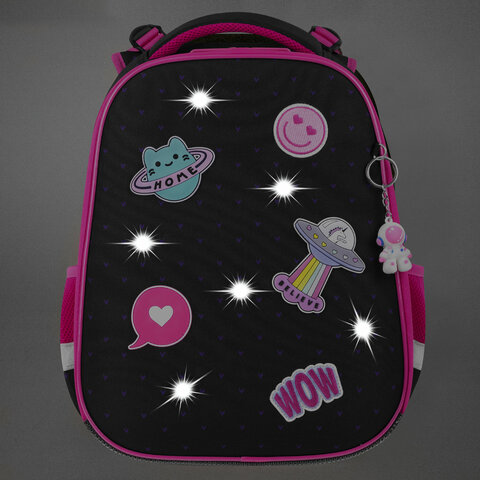 Ранец BRAUBERG PREMIUM, 2 отделения, с брелоком, «Space sweets», LED-ЛАМПОЧКИ, 38×29х16 см