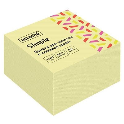 Стикеры Attache Simple 76×76 мм пастельные желтые (1 блок, 400 листов)