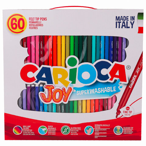 превью Фломастеры Carioca «Joy», 60шт., 30цв., смываемые, картон, пластиковая ручка