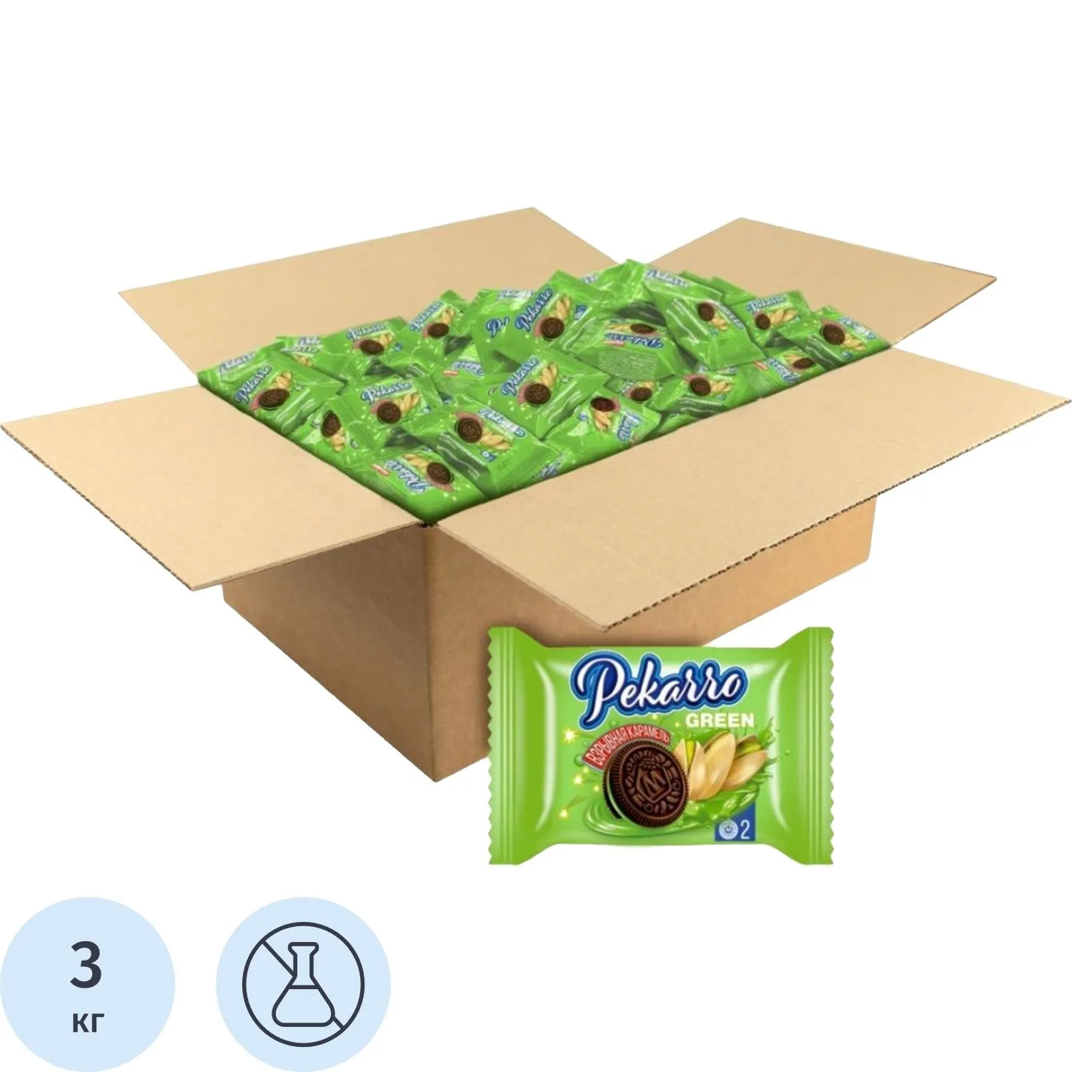 Печенье сахарное Pekarro Green с какао фисташковой начинкой и взрывной карамелью 3 кг