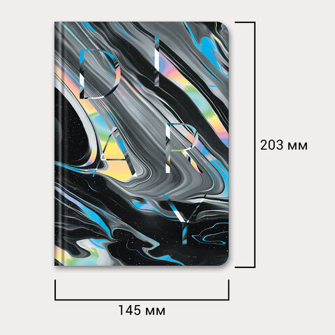 Ежедневник недатированный с резинкой А5 145×203 мм, BRAUBERG, твердый, 128 л., «Waves»