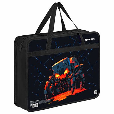 Папка на молнии с ручками BRAUBERG А4, 1 отделение, пластик, 80 мм, «Fire spider»