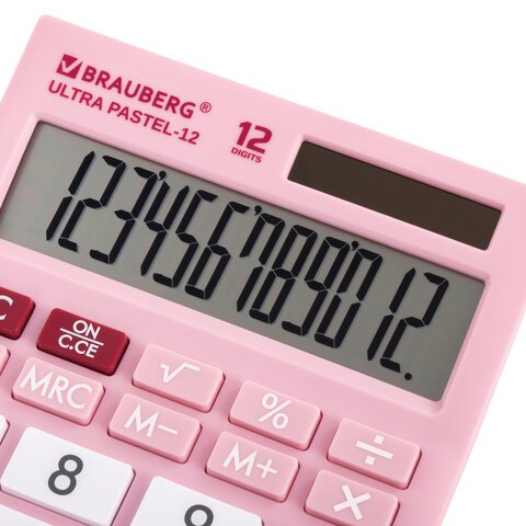 Калькулятор настольный BRAUBERG ULTRA PASTEL-12-PK (192×143 мм), 12 разрядов, двойное питание, РОЗОВЫЙ