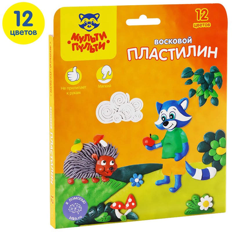 Пластилин Мульти-Пульти «Енот в лесу», 12 цветов, 180г, восковой, со стеком, картон, европодвес