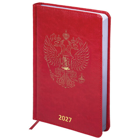 превью Ежедневник датированный 2027, А5, 138×213 мм, BRAUBERG «State», под кожу, красный