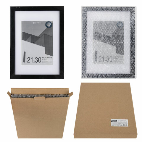 Рамка 21×30 см с паспарту 15×21 см небьющаяся, багет 20 мм, пластик, BRAUBERG «New Age», черная