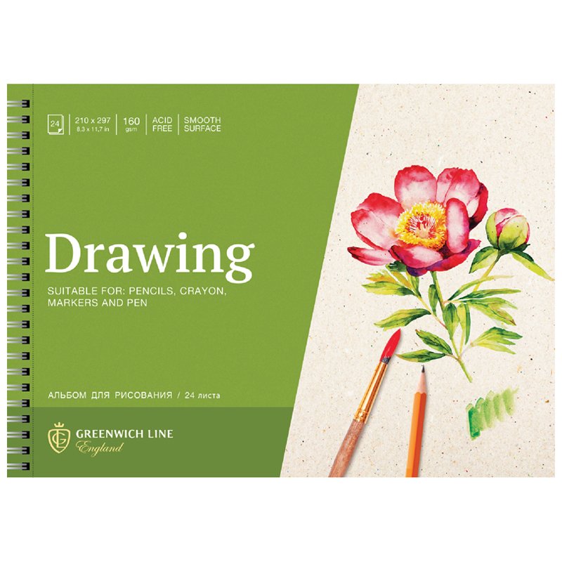 превью Альбом для рисования 24л., А4, на гребне Greenwich Line «Botanical. Peony», глянц. ламинация, 160 г/м2, перфорация на отрыв