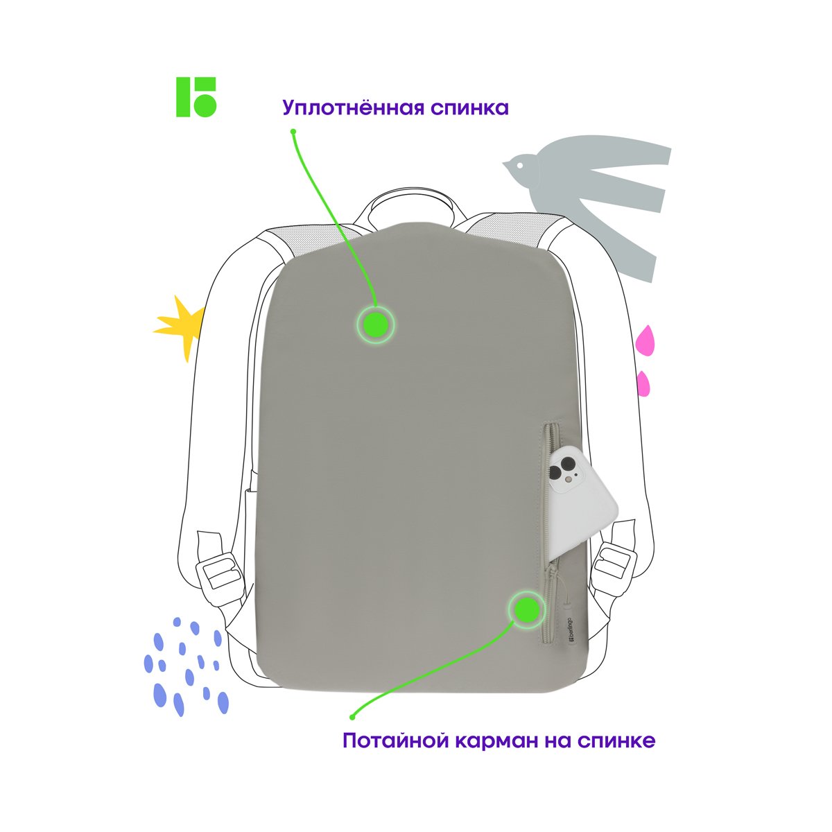 Рюкзак Berlingo Combo «Lilac rose» 41×29×13 см, 1 отделение, 6 карманов, уплотненная спинка