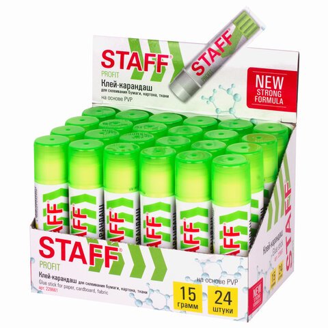 Клей-карандаш УСИЛЕННЫЙ STAFF Profit, 15 г, PVP-основа