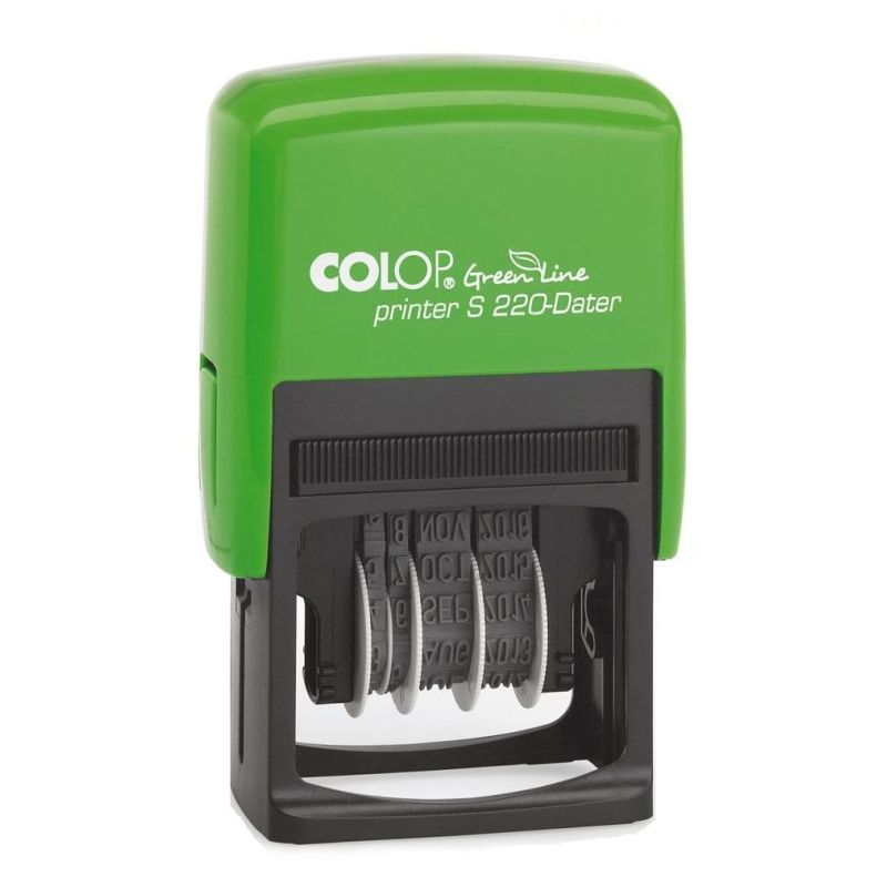 Датер автомат. ЭКО S 220 Green Line 4мм месяц буквами пластик. корпус зел