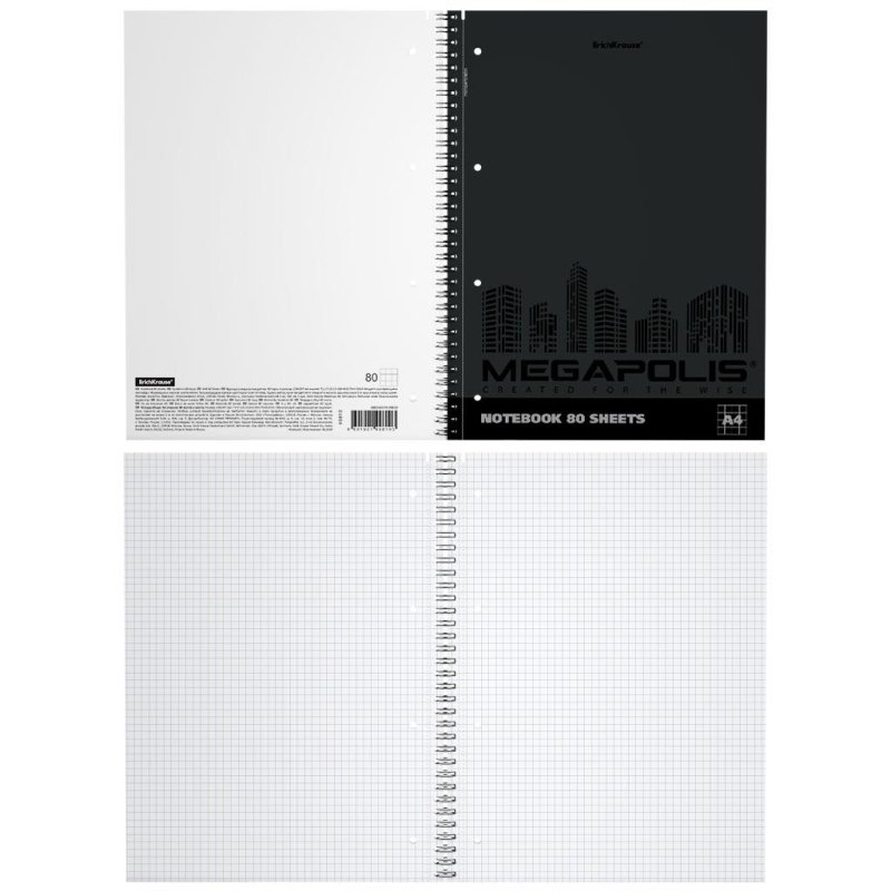 Тетрадь общая на спирали А4, 80л. Erich Krause MEGAPOLIS, клетка, 49810 ...