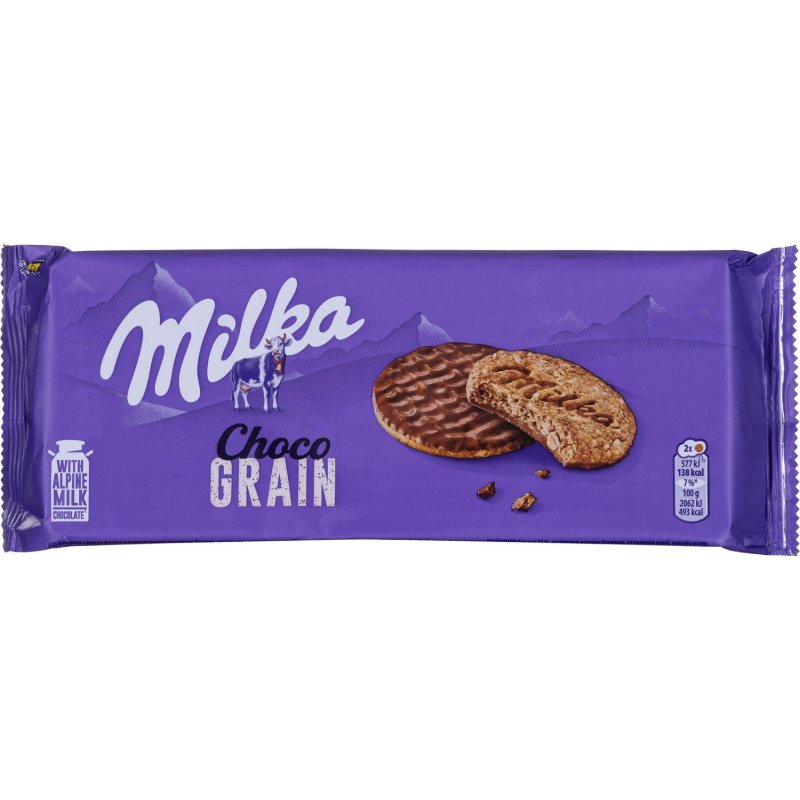 Печенье Милка из цель. муки с овсяными хлопьями, покрыт. молоч. шок., 126г