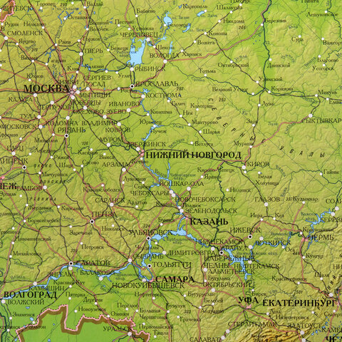 Карта России физическая 116×80 см, 1:7.5М, с ламинацией, интерактивная, в тубусе, BRAUBERG