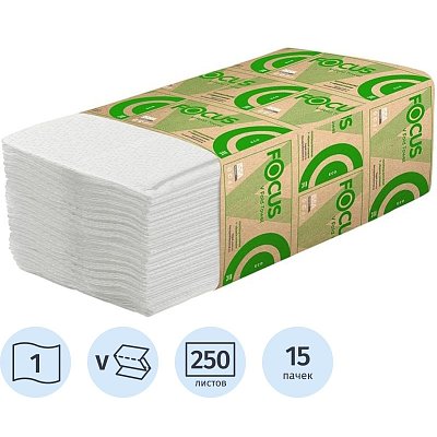 Полотенца бумажные д/дисп. FOCUS Eco Vсл 1сл бел 250л 15пач/уп 5083741 п/э