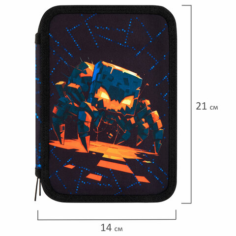 Пенал BRAUBERG, 2 отделения, полиэстер, 21×14 см, «Fire spider»