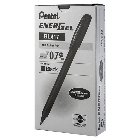 Ручка гелевая PENTEL (Япония) «Energel», ЧЕРНАЯ, корпус черный, узел 0.7 мм, линия письма 0.35 мм