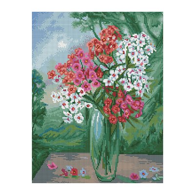 Алмазная мозаика ТРИ СОВЫ «Букет флоксов», 40×50см, холст на деревянном подрамнике, картонная коробка с пластиковой ручкой