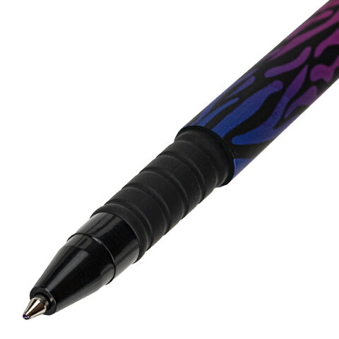Ручка шариковая BRAUBERG SOFT TOUCH GRIP «NEON ZEBRA», СИНЯЯ, мягкое покрытие, узел 0.7 мм