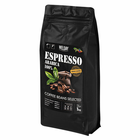 Кофе в зернах WELDAY «ESPRESSO Arabica» 1 кг, арабика 100%, 623437