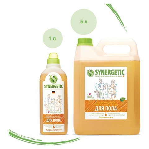 Средство для мытья пола и поверхностей 5 л SYNERGETIC, c дезинфицирующим эффектом, биоразлагаемое