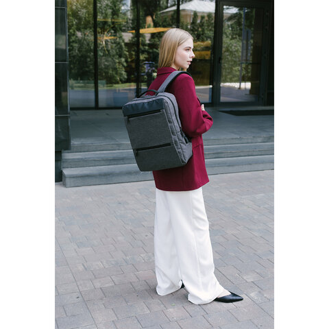 Рюкзак HEIKKI PANEL (ХЕЙКИ), отделение для ноутбука, USB-порт, серый, 44×30x13 см