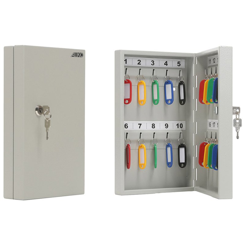 превью Ключница Aiko Key-20 на 20 ключей, 300×185×59мм, ключевой замок, металл, серый, с брелоками