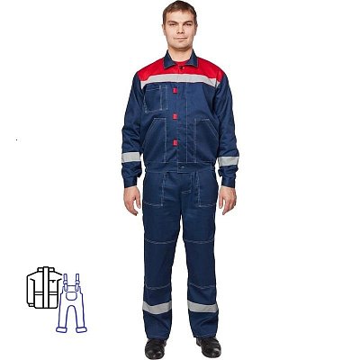 Костюм рабочий летний мужской л20-КПК с СОП синий/красный (размер 48-50, рост 158-164)