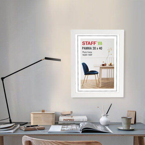 Рамка 30×40 см, небьющаяся, багет 30 мм, МДФ, STAFF «Style», белая
