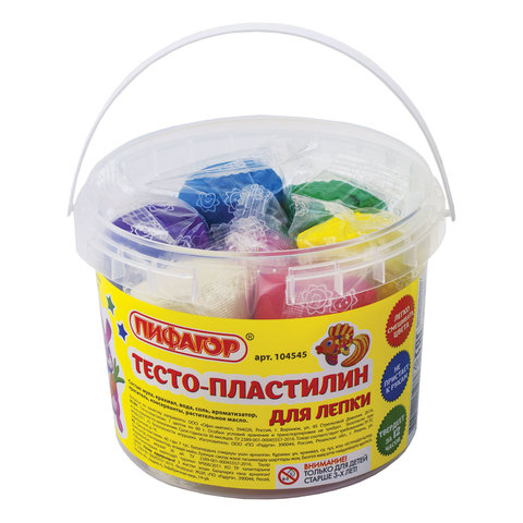 Пластилин на растительной основе (тесто для лепки) ПИФАГОР, 7 цветов, 420 г, пластиковое ведро