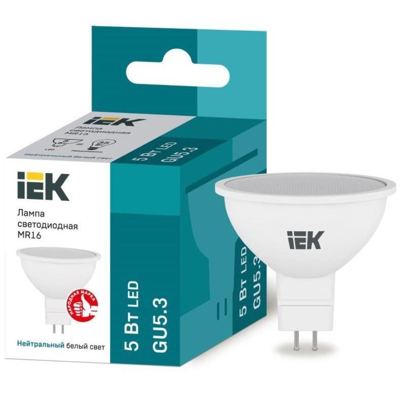 Лампа светодиодная IEK ECO А 5Вт GU5.3 4000К 450Лм 230В LLE-MR16-5-230-40-GU5