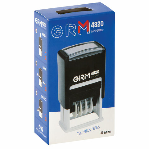 Датер-мини месяц буквами, оттиск 22×4 мм синий, GRM 4820