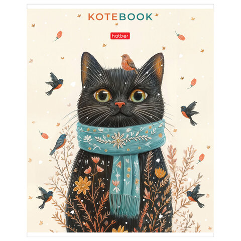 Тетрадь обложка пластик, А5, 48 л., скоба, линия, HATBER, «Котэ» (микс в спайке), 091627