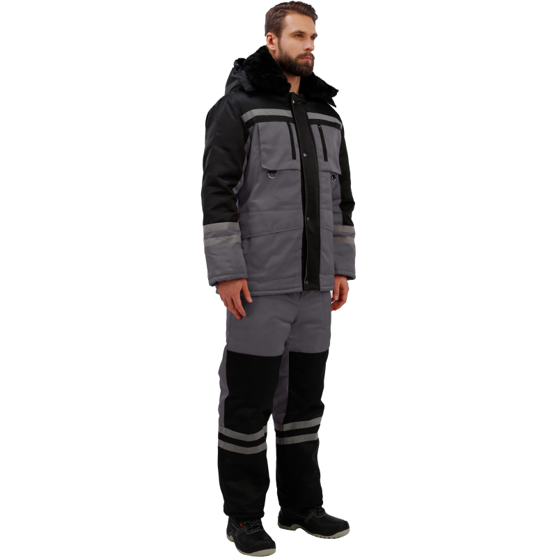 Костюм рабочий зимний муж з03-КПК сер/черн (р.52-54) 182-189