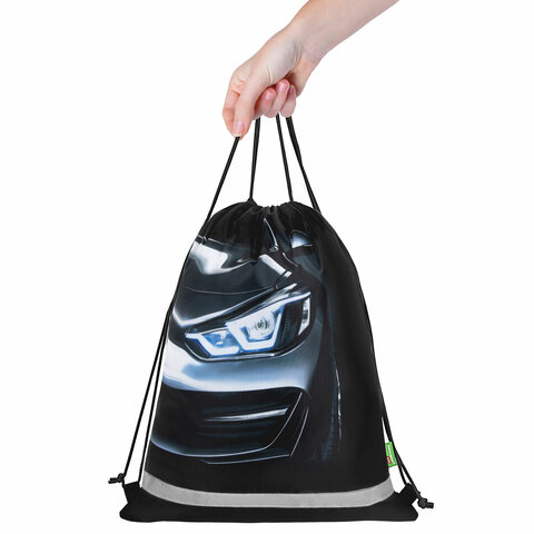 Мешок для обуви BRAUBERG KIDS, светоотражающая полоса, 46×36 см, Dark car
