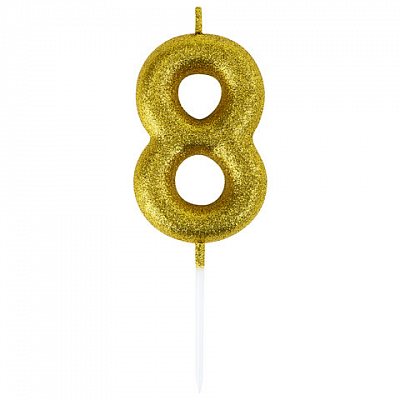 Свеча-цифра для торта «8» золотая с глиттером, 6 см, ЗОЛОТАЯ СКАЗКА, на шпажке, в блистере