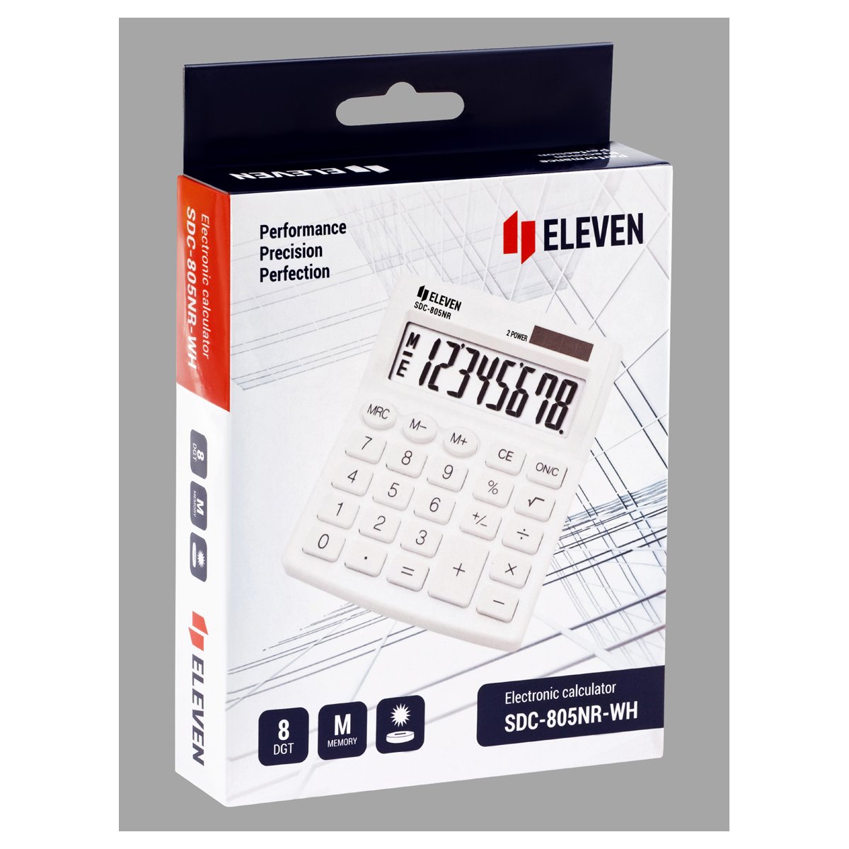 Калькулятор настольный Eleven SDC-805NR-WH, 8 разр., двойное питание, 127×105×21мм, белый