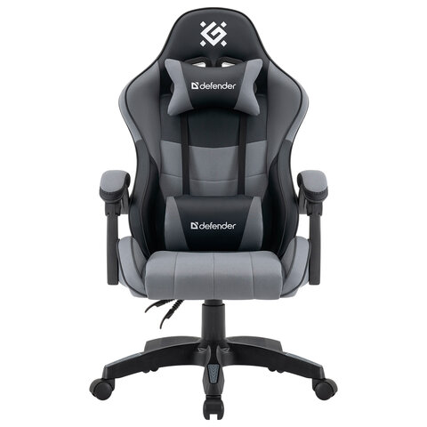 Кресло компьютерное DEFENDER Strider, 2 подушки, ткань/экокожа, черное/серое, ш/к 26715
