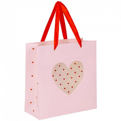 Пакет подарочный 20×20х8 см ЗОЛОТАЯ СКАЗКА «With LOVE», с прозрачным окном, матовая ламинация