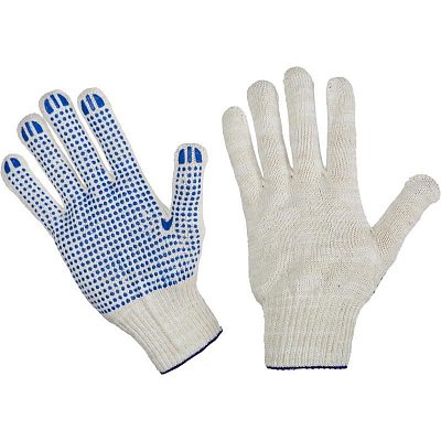Перчатки защитные трикотажные с ПВХ покрытием белые (5 нитей, 10 класс, универсальный размер, 50 пар в упаковке)