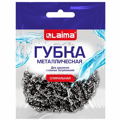 Губка (мочалка) металлическая спиральная 15 г, для посуды, гриля, плиты, LAIMA