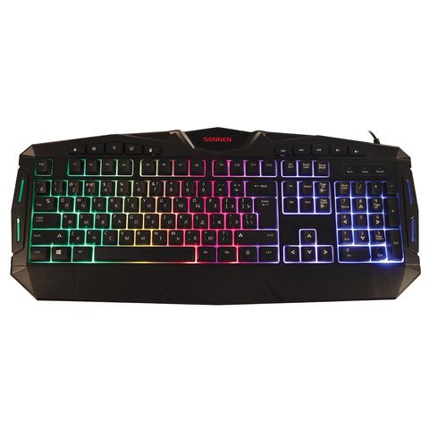 Клавиатура проводная игровая SONNEN Q9M, USB, 104 клавиши + 10 мультимедийных, RGB подсветка, черная