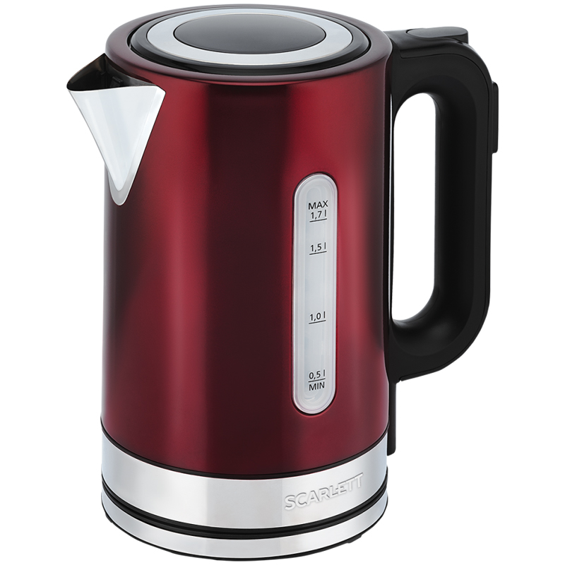 превью Чайник электрический Scarlett SC-EK21S78, 1.7л, 2200Вт, цифровое управление, нержавеющая сталь, красный