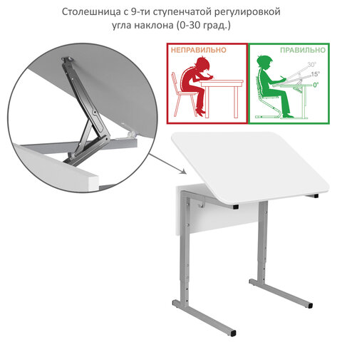 Стол-парта 1-местныйрегулируемый уголСУТ.54-01600×500х640-780 ммрост 4-6серый каркасЛДСП белая