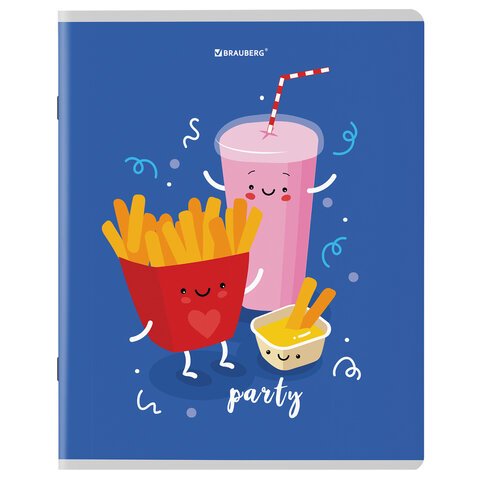 Тетради КОМПЛЕКТ 5 шт. А5, 48 л., BRAUBERG, скоба, клетка, TWIN лак, «Funny Food»