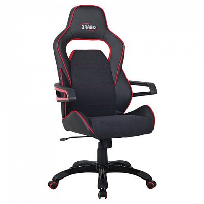 Кресло компьютерное BRABIX «Nitro GM-001», ткань, экокожа, черное, вставки красные