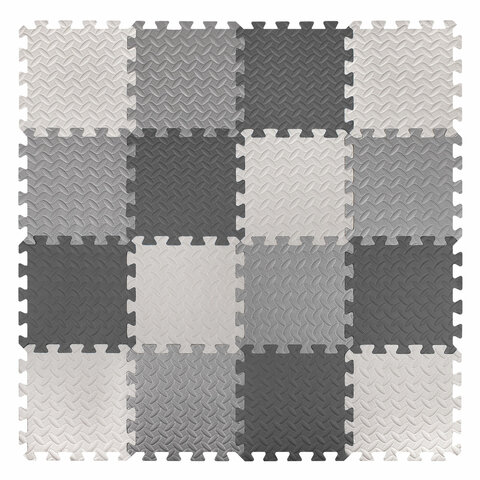 Коврик-пазл напольный 1.2×1.2 м, 16 шт., 30×30 см, толщина 1 см, серый, черный, светло-серый, ЮНЛАНДИЯ