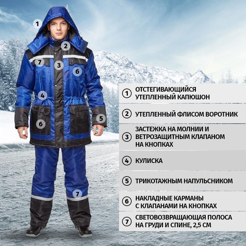 Костюм рабочий зимний мужской з27-КПК с СОП синий/черный (размер 56-58, рост 170-176)