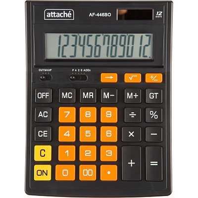 Калькулятор настольный ПОЛНОРАЗМ Attache AF-446BO,12р, дв. п, ч/ор,203×153x48