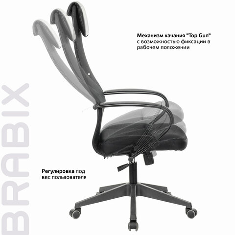 Кресло офисное BRABIX PREMIUM «Stalker EX-608 PL», ткань-сетка/кожзам, черное, 532090