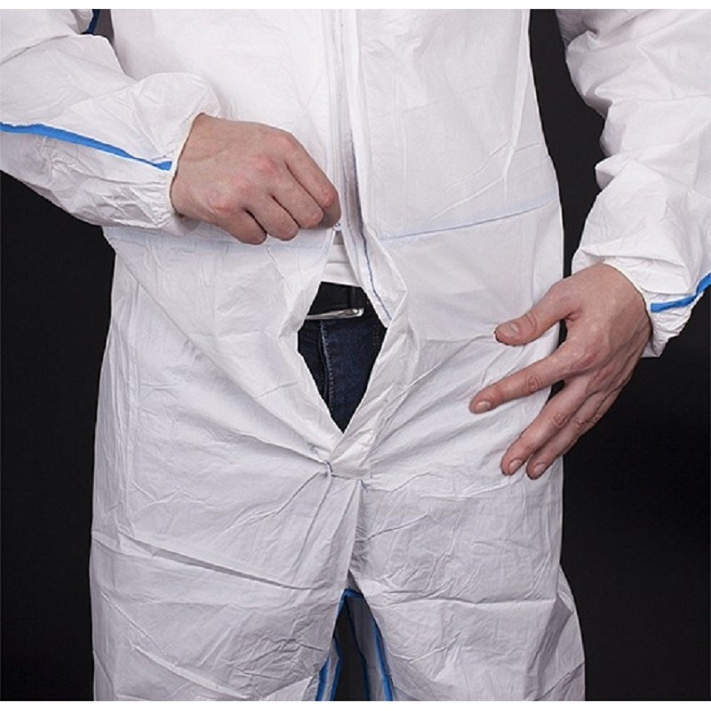 Комбинезон одноразовый с капюшоном белый/синий Lakeland MicroMAX NS CoolSuit (размер 50-54, L, EMNC428)